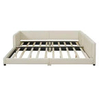 Lit gigogne rembourré Luxystar Queen & Twin XL, avec cuir PU et barrière de sécurité