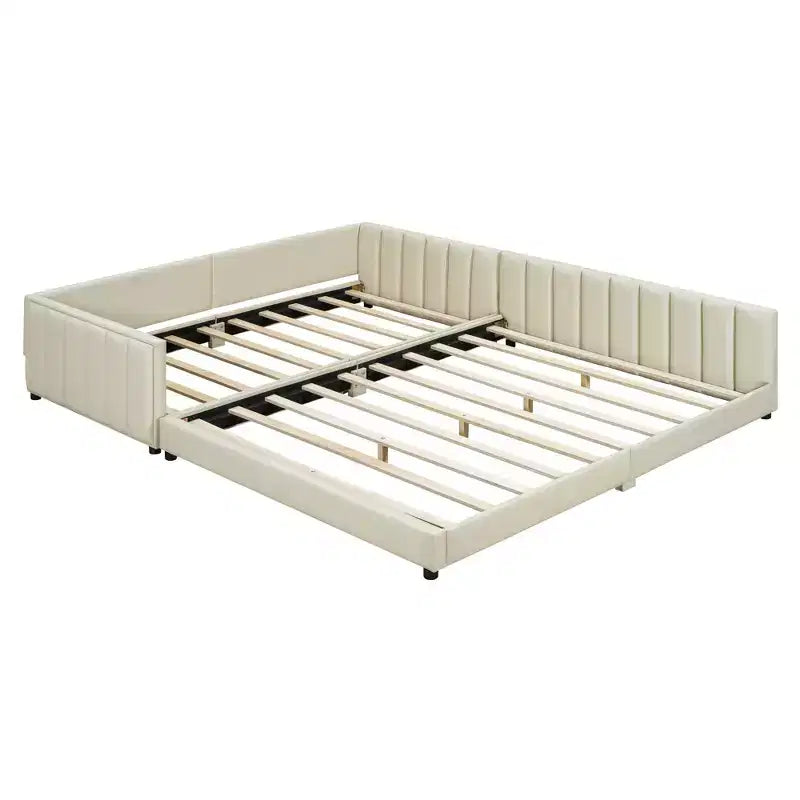 Lit gigogne rembourré Luxystar Queen & Twin XL, avec cuir PU et barrière de sécurité