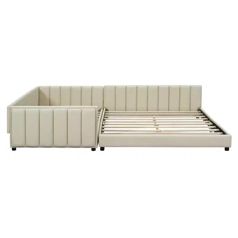 Lit gigogne rembourré Luxystar Queen & Twin XL, avec cuir PU et barrière de sécurité