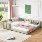 Luxystar Queen & Twin XL Upholstered Mother Child Bed Set, Convertible Daybed with PU Leather and Safety Rail