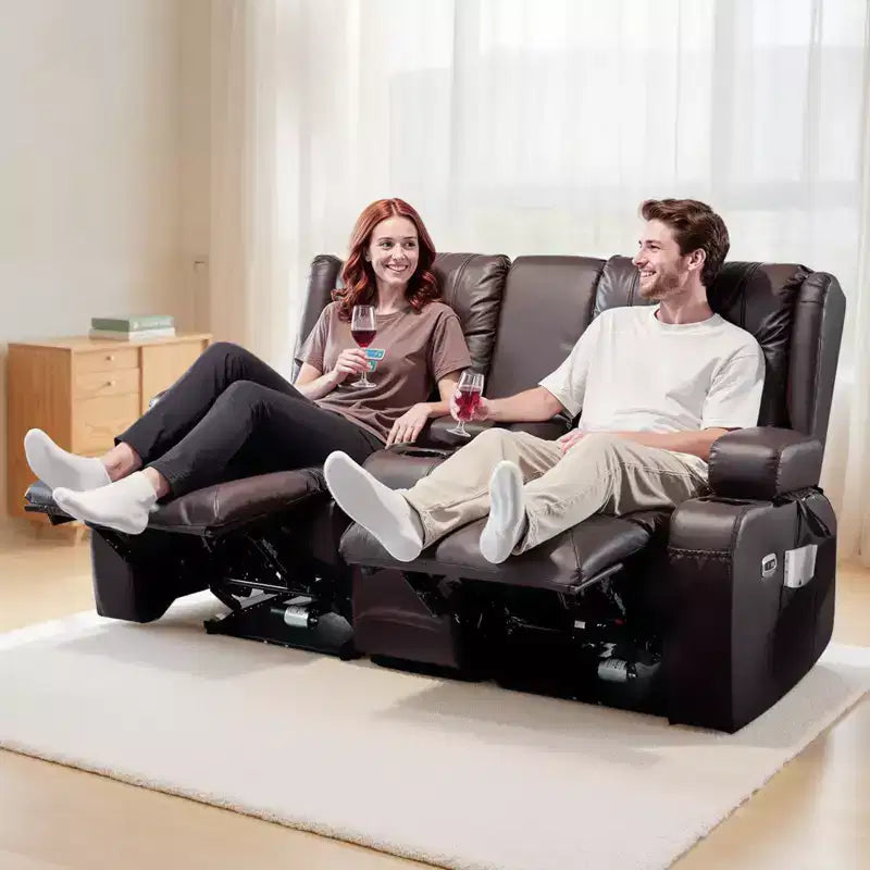 Canapé inclinable VEVOR Loveseat, canapé inclinable électrique avec chauffage, massage et minuterie, canapé inclinable électrique en cuir PU avec console centrale, marron