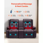 Canapé inclinable VEVOR Loveseat, canapé inclinable électrique avec chauffage, massage et minuterie, canapé inclinable électrique en cuir PU avec console centrale, marron