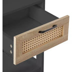 Table de chevet en rotin finition noire 1 tiroir Rangement Table d'appoint Salon Chambre