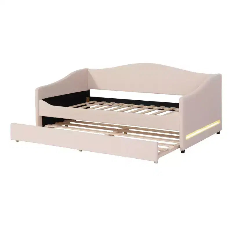 Lit de repos capitonné en polaire pelucheuse Luxystar, taille double, avec lumière LED et lit gigogne