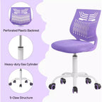 Chaise de Bureau sans Accoudoirs Mignonne FurnitureR, Petite Chaise d'Étude Informatique sans Accoudoirs Réglable Pivotante à Dossier Bas avec Roulettes pour Adolescents Étudiants, VIOLETTE