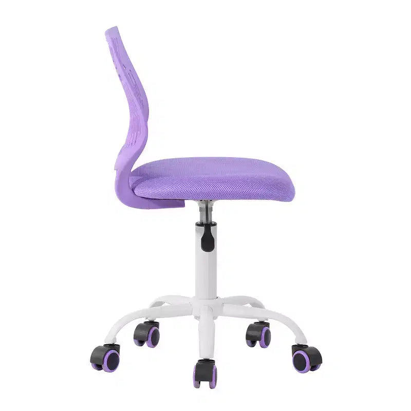 Chaise de Bureau sans Accoudoirs Mignonne FurnitureR, Petite Chaise d'Étude Informatique sans Accoudoirs Réglable Pivotante à Dossier Bas avec Roulettes pour Adolescents Étudiants, VIOLETTE