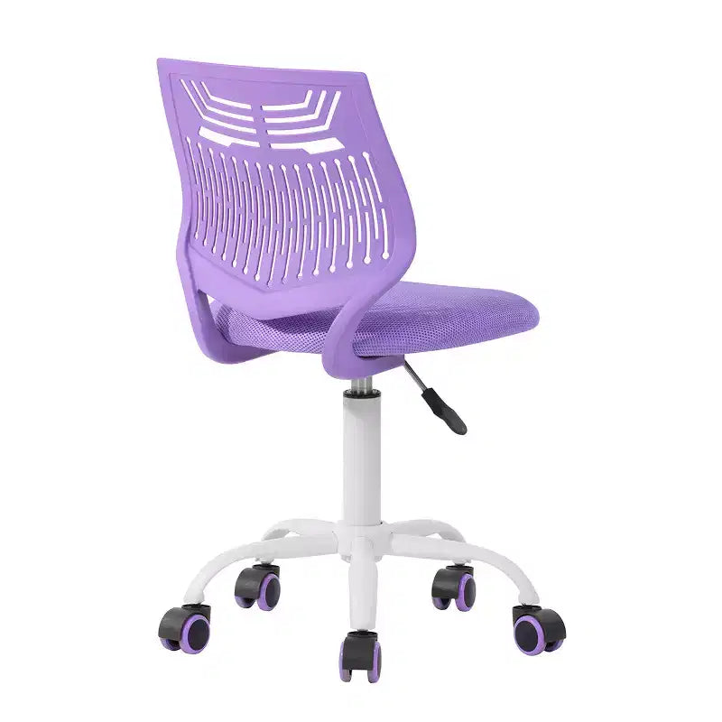 Chaise de Bureau sans Accoudoirs Mignonne FurnitureR, Petite Chaise d'Étude Informatique sans Accoudoirs Réglable Pivotante à Dossier Bas avec Roulettes pour Adolescents Étudiants, VIOLETTE