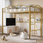 Lit mezzanine jumeau, lit mezzanine en métal robuste avec garde-corps arqué et échelle de sécurité, design moderne peu encombrant, pas besoin de sommier.