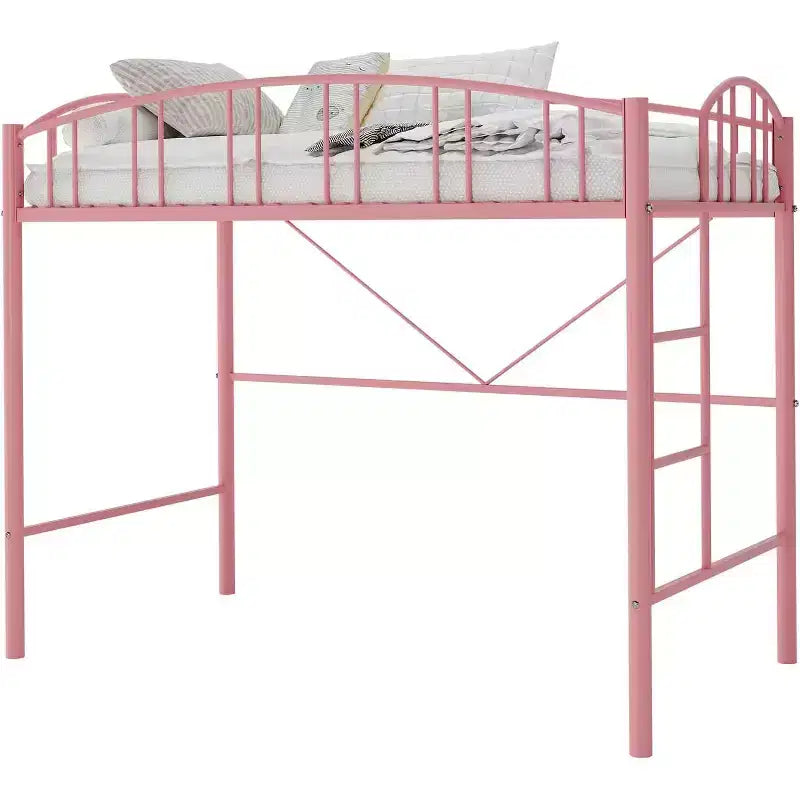 Lit mezzanine jumeau, lit mezzanine en métal robuste avec garde-corps arqué et échelle de sécurité, design moderne peu encombrant, pas besoin de sommier.