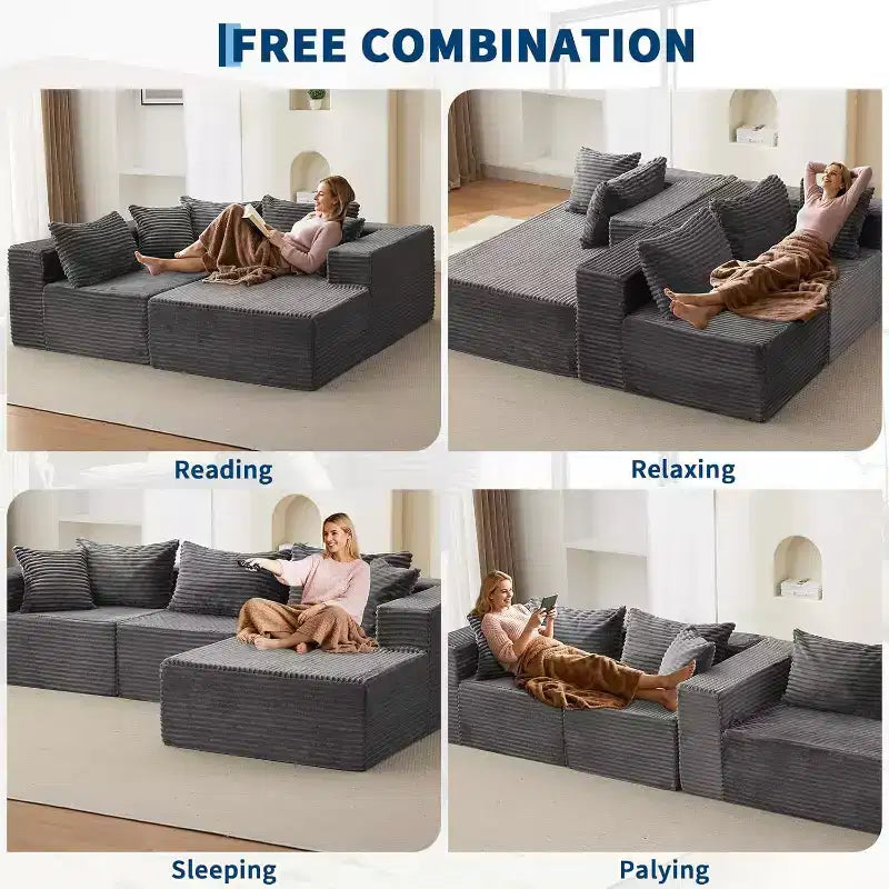 Canapé d'angle modulable Acekool Cloud de 274 cm avec méridienne, canapé moelleux sans accoudoirs en forme de L pour salon
