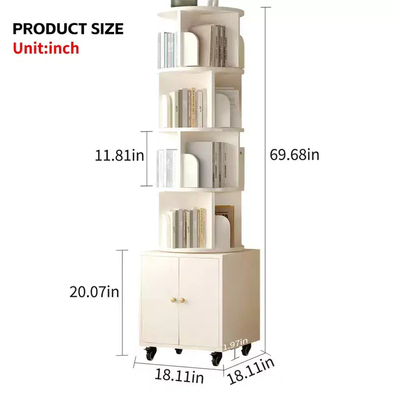 Bibliothèque rotative, étagère d'angle à 5 niveaux affichage à 360 degrés avec tiroir pour petits espaces, étagère de rangement sur pied pour chambre à coucher