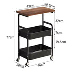 Chariot de rangement à 3 niveaux avec plateau en bois, Chariot de service avec roulettes verrouillables, Desserte de rangement polyvalente