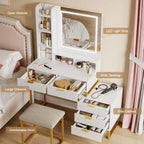 Coiffeuse de maquillage avec miroir, ensemble de coiffeuse avec tabouret rembourré, table de toilette avec 5 grands tiroirs, coiffeuse de chambre pour femmes
