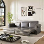 MAYEERTY 93.7 Canapé-lit King Size extensible, canapé-lit convertible 3-en-1 en similicuir avec garniture cloutée et accoudoirs roulés, gris