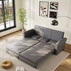 MAYEERTY 93.7 Canapé-lit King Size extensible, canapé-lit convertible 3-en-1 en similicuir avec garniture cloutée et accoudoirs roulés, gris