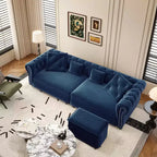 MAYEERTY 89 Canapé 3 places en velours avec pouf mobile, canapé-lit escamotable 3-en-1, grand lit bleu