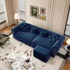 MAYEERTY 89 Canapé 3 places en velours avec pouf mobile, canapé-lit escamotable 3-en-1, grand lit bleu