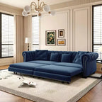 MAYEERTY 89 Canapé 3 places en velours avec pouf mobile, canapé-lit escamotable 3-en-1, grand lit bleu