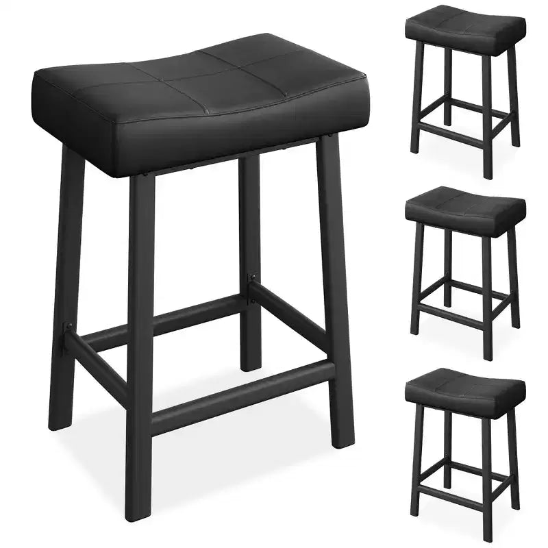 Lot de 2 tabourets de bar en cuir PU | Tabourets de comptoir de 61 cm avec sièges épais en forme de selle et cadre en métal robuste pour îlot de cuisine, bar de petit-déjeuner