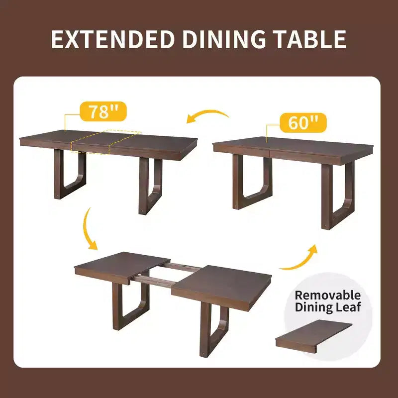 Ensemble de salle à manger MAYEERTY 7 pièces extensible, table rustique de 78" et 6 chaises