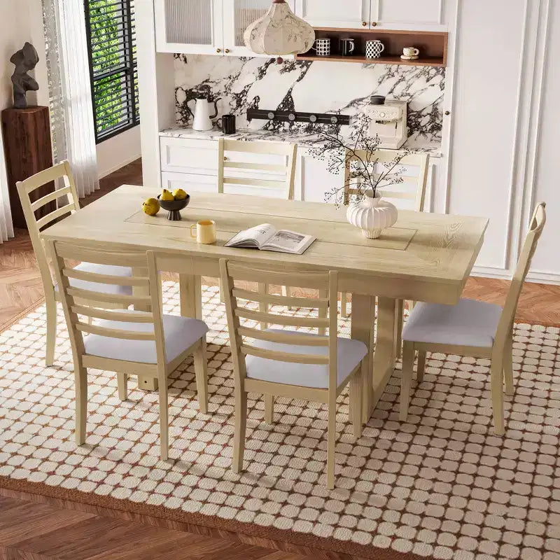 Ensemble de salle à manger MAYEERTY 7 pièces extensible, table rustique de 78" et 6 chaises