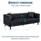 Canapé en cuir moderne du milieu du siècle pour salon, canapé Chesterfield avec sièges profonds et 2 oreillers, canapé 3 places avec canapé en cuir capitonné