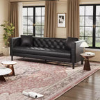 Canapé en cuir moderne du milieu du siècle pour salon, canapé Chesterfield avec sièges profonds et 2 oreillers, canapé 3 places avec canapé en cuir capitonné
