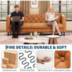 Canapé en cuir moderne du milieu du siècle pour salon, canapé Chesterfield avec sièges profonds et 2 oreillers, canapé 3 places avec canapé en cuir capitonné
