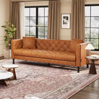 Canapé en cuir moderne du milieu du siècle pour salon, canapé Chesterfield avec sièges profonds et 2 oreillers, canapé 3 places avec canapé en cuir capitonné