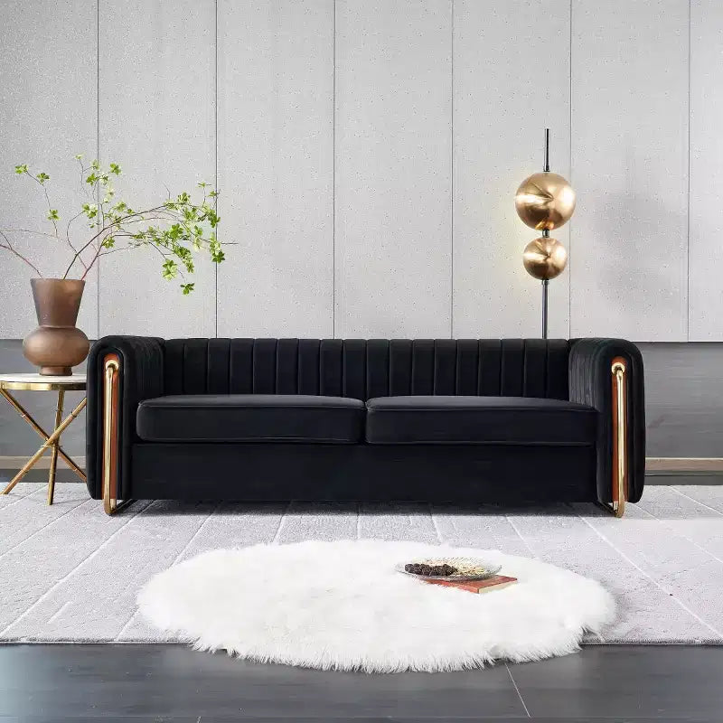 Canapé moderne de 84 pouces en velours, canapé 3 places avec pieds en métal doré et accoudoirs roulés pour salon, chambre ou appartement - Panipeachy