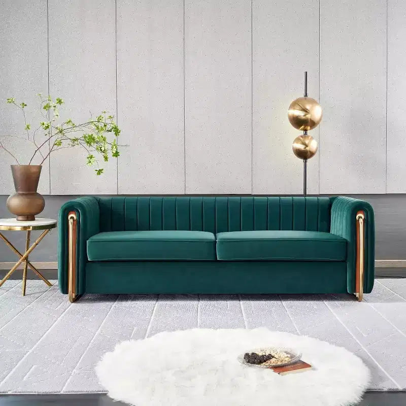 Canapé moderne de 84 pouces en velours, canapé 3 places avec pieds en métal doré et accoudoirs roulés pour salon, chambre ou appartement - Panipeachy