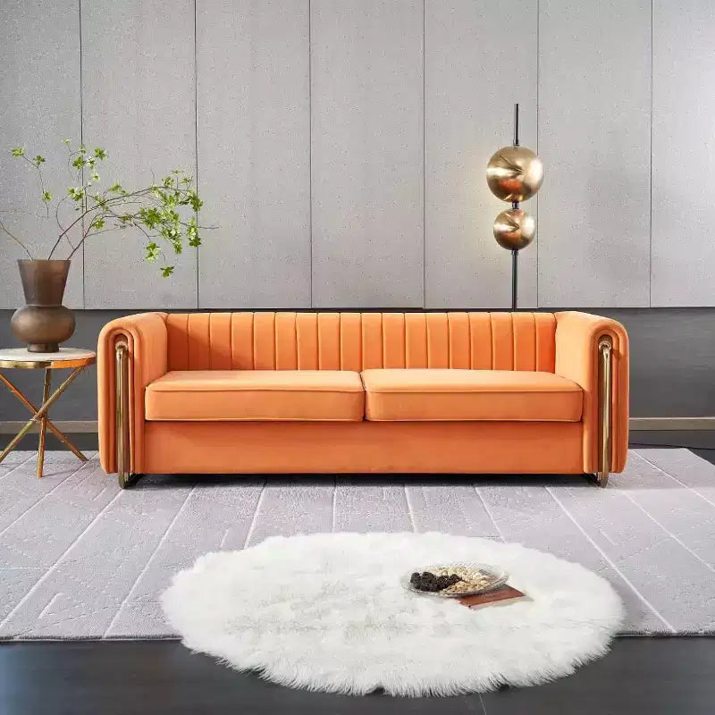 Canapé moderne de 84 pouces en velours, canapé 3 places avec pieds en métal doré et accoudoirs roulés pour salon, chambre ou appartement - Panipeachy