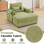 MAYEERTY Fauteuil moderne 42,5 Méridienne Canapé avec pouf de rangement amovible Deux porte-gobelets Poches latérales pour salon Vert