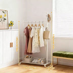 Portant à vêtements en métal avec roulettes, penderie mobile robuste sur pied, étagère de rangement inférieure et crochets, organisateur de garde-robe roulant pour chambre, placard