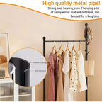 Portant à vêtements en métal avec roulettes, penderie mobile robuste sur pied, étagère de rangement inférieure et crochets, organisateur de garde-robe roulant pour chambre, placard
