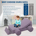 Canapé de jeu modulaire pour enfants, canapé explorateur pour enfants 22 pièces/13 pièces, canapé de jeu convertible en mousse pour chambre à coucher et salle de jeux, canapé gris 2 places pour enfants