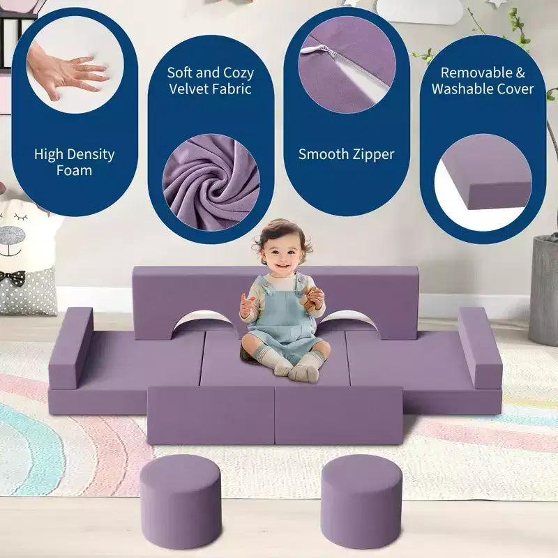 Canapé de jeu modulaire pour enfants, canapé explorateur pour enfants 22 pièces/13 pièces, canapé de jeu convertible en mousse pour chambre à coucher et salle de jeux, canapé gris 2 places pour enfants