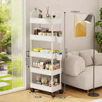 Chariot de rangement roulant mince à 5 niveaux avec poignée, étagère utilitaire étroite peu encombrante, unité de rayonnage mobile pour cuisine, salle de bain, buanderie