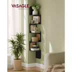 VASAGLE Étagère d'angle à 5 niveaux, étagère murale flottante, étagère d'angle en zigzag, côtés en rotin PVC, gain de place, style bohème