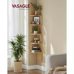 VASAGLE Étagère d'angle à 5 niveaux, étagère murale flottante, étagère d'angle en zigzag, côtés en rotin PVC, gain de place, style bohème