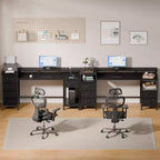 Qwatto Bureau d'ordinateur de 55 pouces avec station de charge, bureau de gaming réversible, lumières LED, tiroirs en tissu, table d'écriture pour bureau à domicile, chambre à coucher, étude, rangement