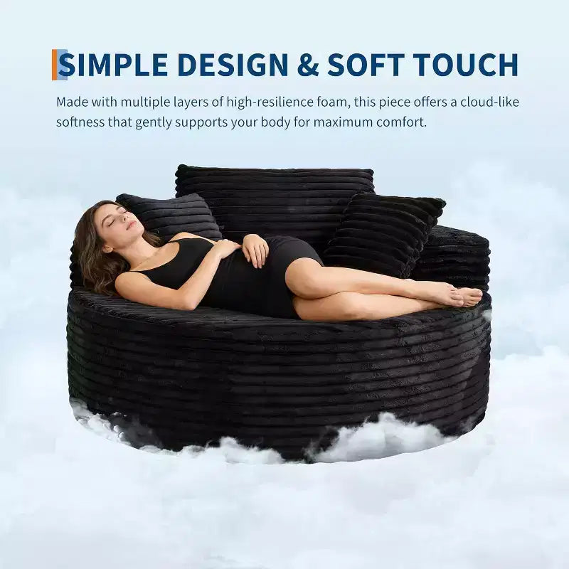 Canapé chaise longue en velours côtelé surdimensionné de 140 cm, canapé nuage profond sans structure avec oreillers pour salon et chambre