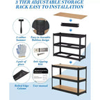 Étagère de rangement à 3 niveaux 35x24x35, Acier au carbone et MDF, Supporte 180 kg par tablette, Réglable pour garde-manger et sous-sol