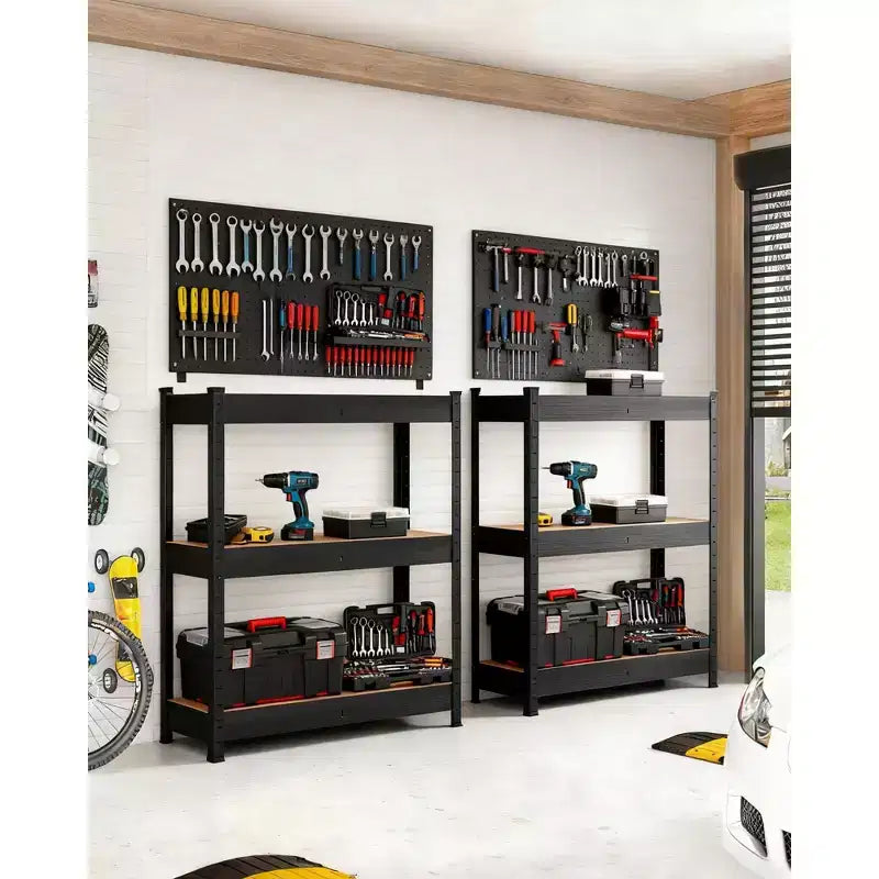 Étagère de rangement à 3 niveaux 35x24x35, Acier au carbone et MDF, Supporte 180 kg par tablette, Réglable pour garde-manger et sous-sol