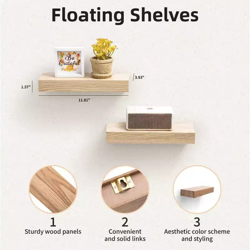 NAYSAYE Étagères Flottantes Murales en Bois avec Supports Invisibles pour Salle de Bain Chambre Salon Cuisine, Multicolore