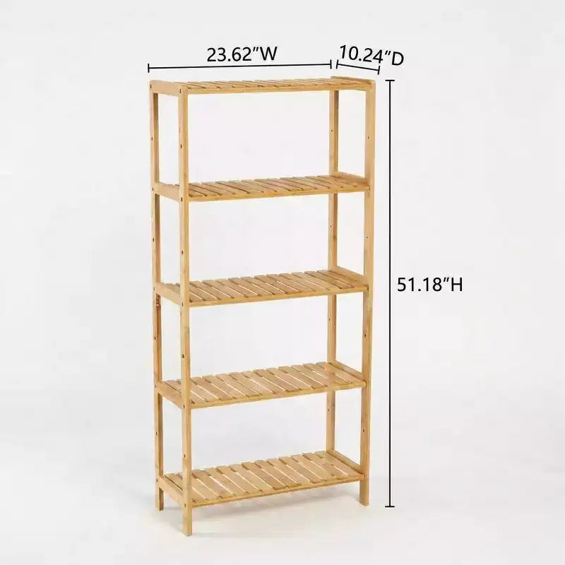 Étagère à 5 niveaux en bambou, support pour plantes large ou étroit avec étagères à lattes, étagère de rangement en bois naturel pour salle de bain, salon, cuisine, chambre à coucher