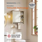 SONGMICS Armoire Murale, Assemblage Sans Outil Ultra Rapide, Meuble de Rangement Style Ferme avec Étagères Réglables et Porte, Blanc Rustique et Brun Miel
