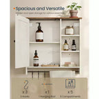 SONGMICS Armoire Murale, Assemblage Sans Outil Ultra Rapide, Meuble de Rangement Style Ferme avec Étagères Réglables et Porte, Blanc Rustique et Brun Miel