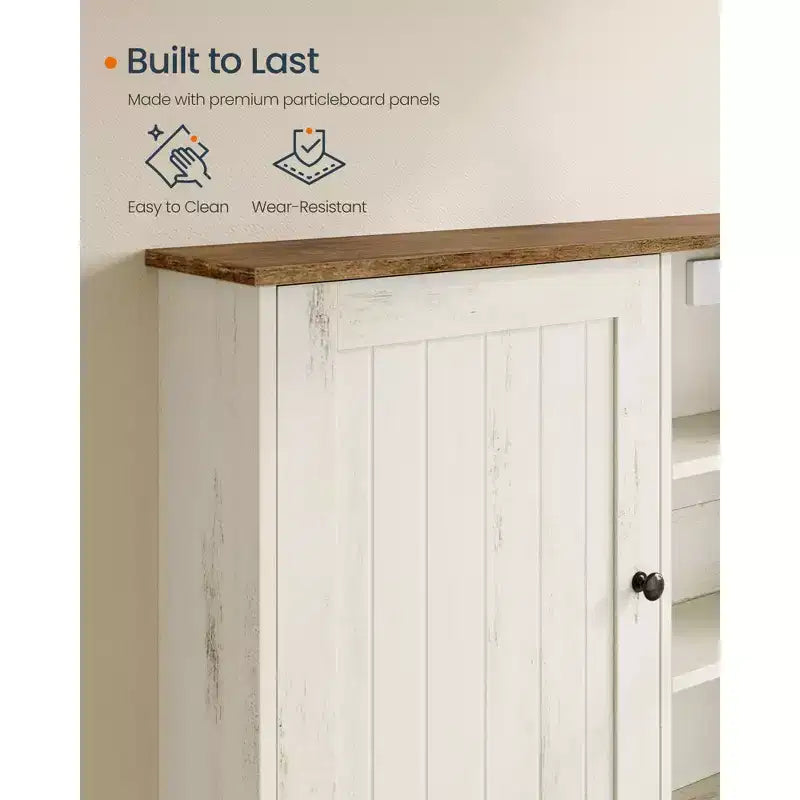 SONGMICS Armoire Murale, Assemblage Sans Outil Ultra Rapide, Meuble de Rangement Style Ferme avec Étagères Réglables et Porte, Blanc Rustique et Brun Miel