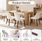 Chaises de salle à manger en bois, 6 pièces, Chaises de cuisine à dossier creux rembourrées en tissu avec patins réglables, pour cuisine et salle à manger, Blanc